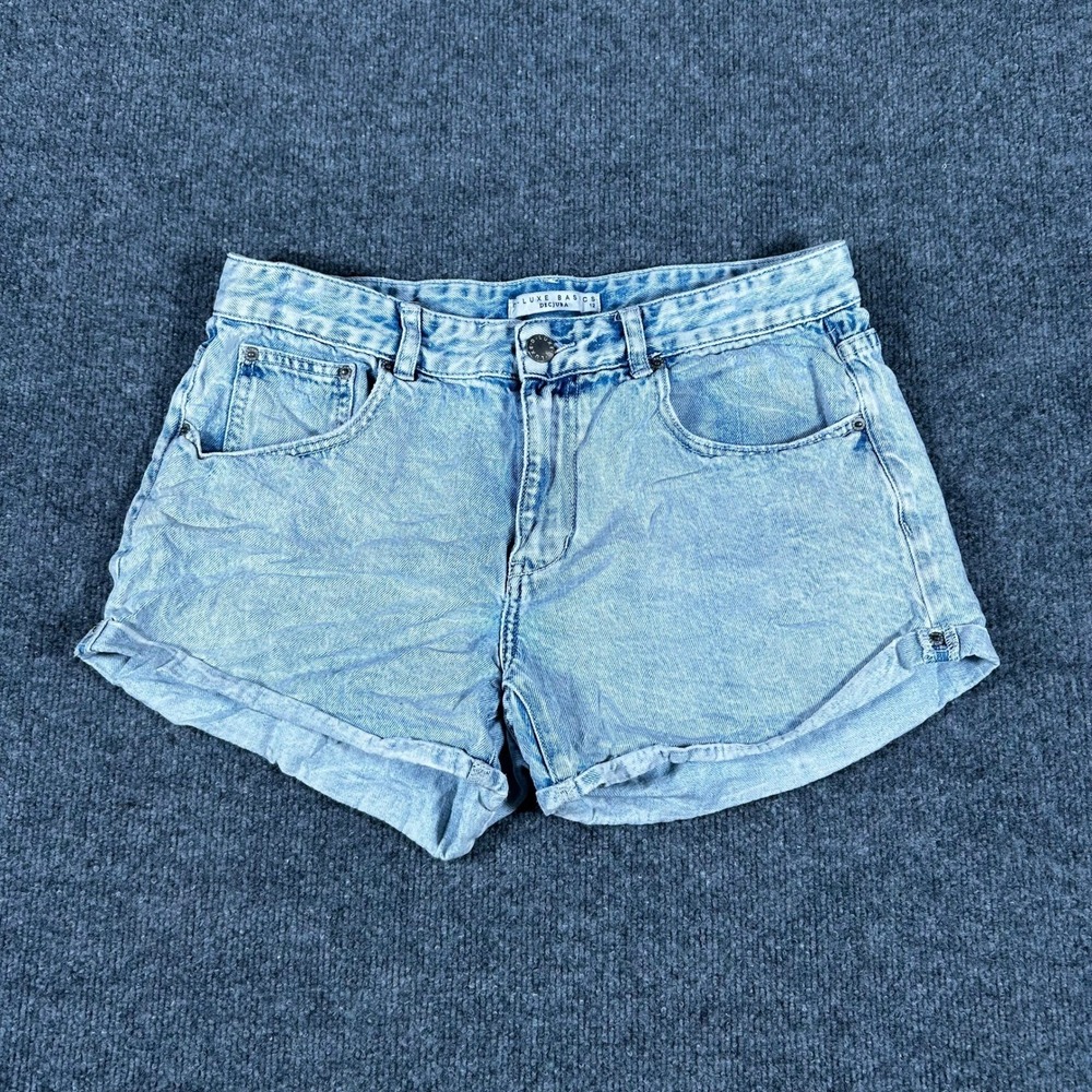 Decjuba Denim Shorts Womens Size 12 Light Wash Rolled Hem Casual Cotton Summer